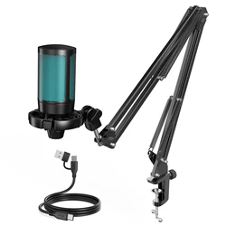 AmpliGame RGB USB Gaming Microphone with Light - touch Mute and Tripod Stand (A2T bundle)