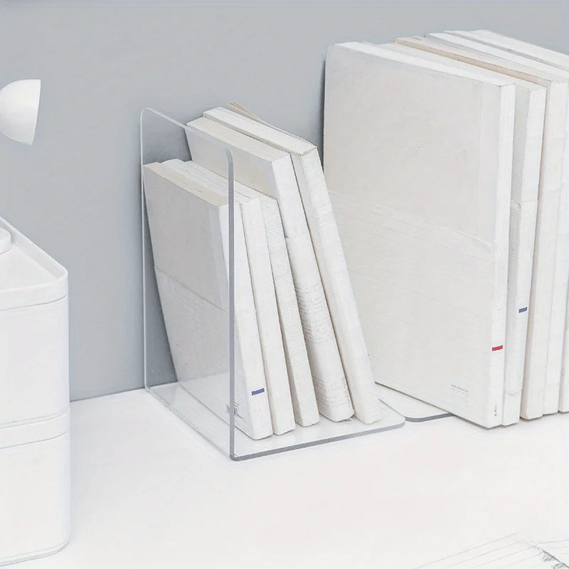1/2pcs Clear Acrylic Bookends, Durable Transparent Bookshelf Partition Plates, for Office, School, and Home Organization 3
