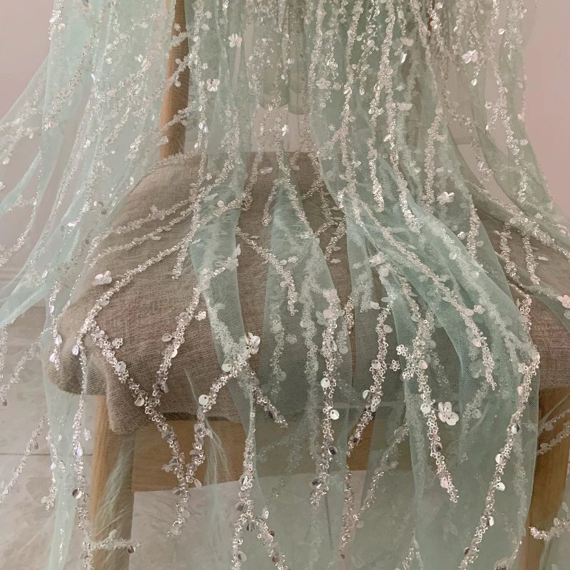 Bead Sequined Wedding Dress Skirt Hanfu Dance Clothing Lace Fabric
