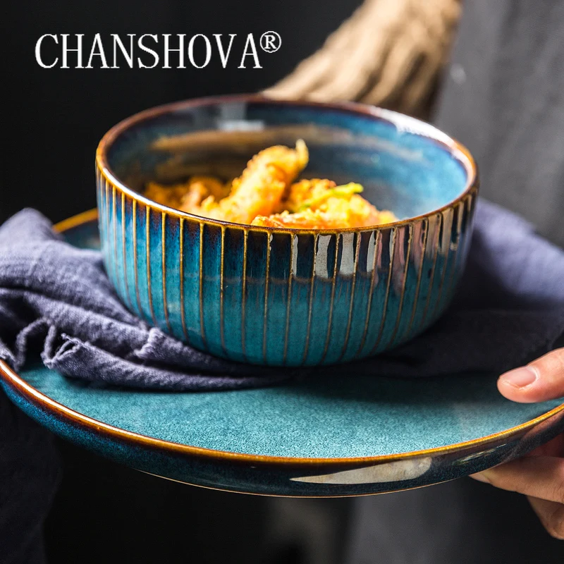 

Blue ceramic cookware random texture color enamel personalized bowl noodles salad bowl porcelain soup cookware