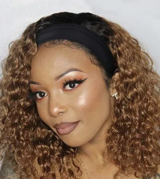 Headband Wigs Human Hair Glueless Short Curly Headband Wigs For Black Women Human Hair None Lace Front Wear And Go Wigs