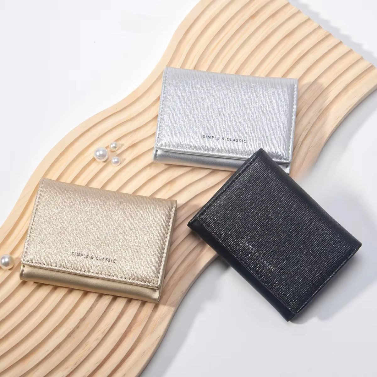 Minimalist Women's Card Bag Pearl Shining PU Wallet Fashion Gold and Silver Short Zero Wallet 3