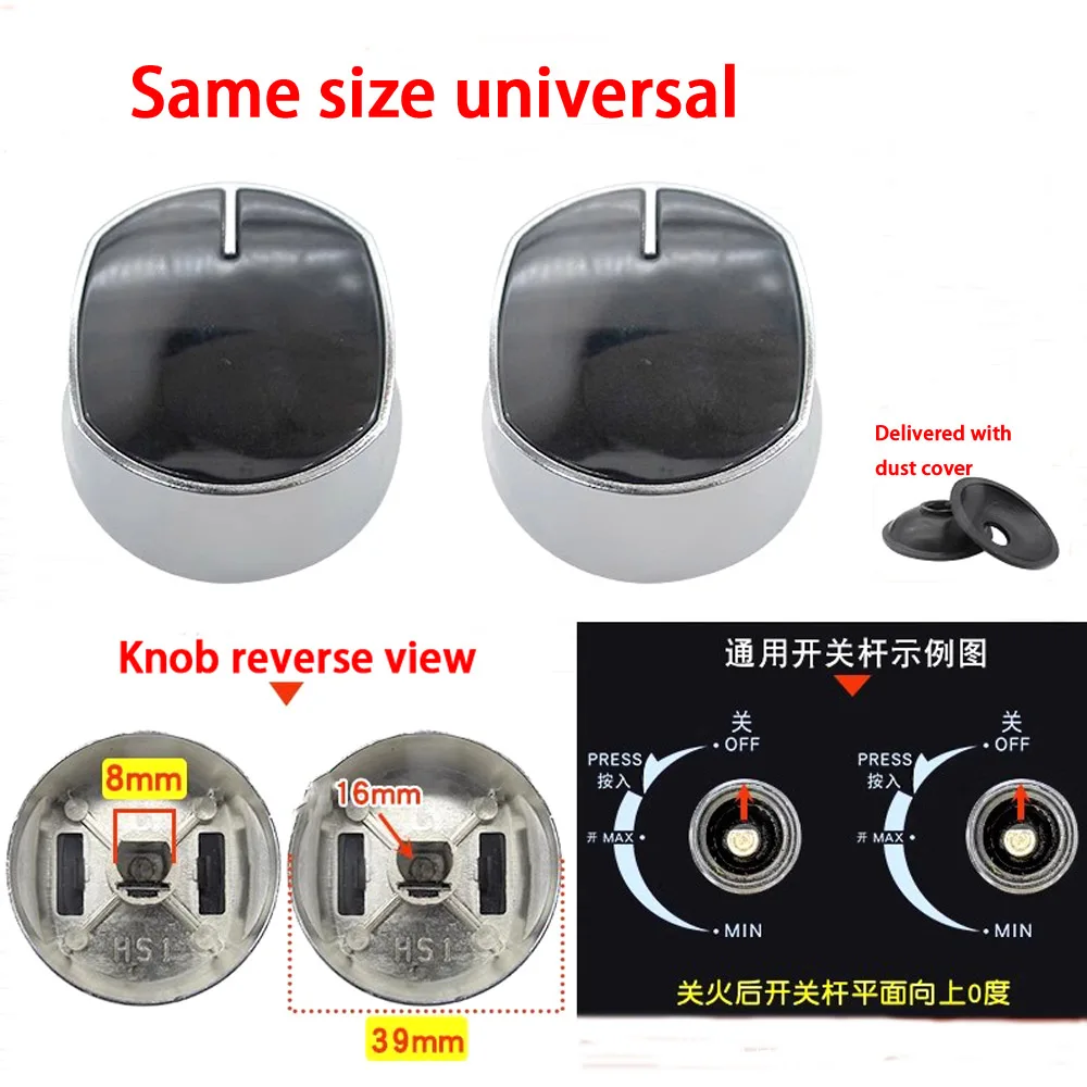 2pcs 8mm gas cooker knob rotary switch cooker parts plastic alloy round knob burner oven panel handle for gas home use