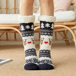 Cozy Women's Fuzzy Plush Winter Slipper Socks - Non-Slip, Warm, and Fluffy with Cute Cartoon Design - One Size (Love deer navy blue)