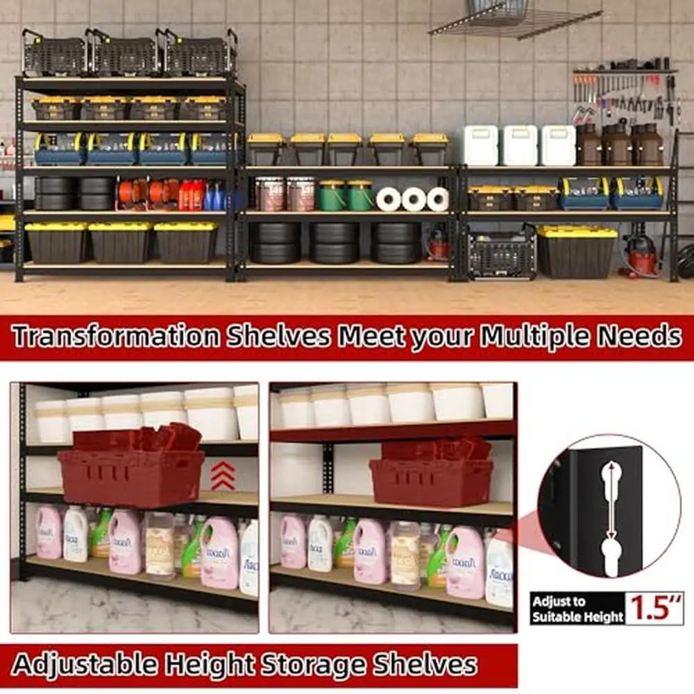 Adjustable Metal Garage Storage Shelves 5 Tier Heavy Duty Utility Shelving Unit 36" x 16" x 72" H Organize Garage Warehouse 6