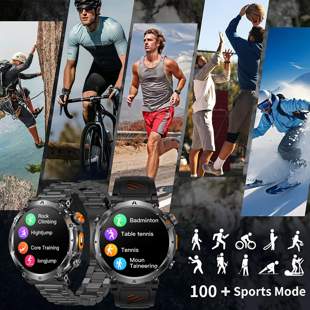 2026 New Military GPS Sports Smart Watch Men Compass 3ATM Waterproof Swim Fitness Tracker AMOLED HD SmartWatches 850Mah Battery 5