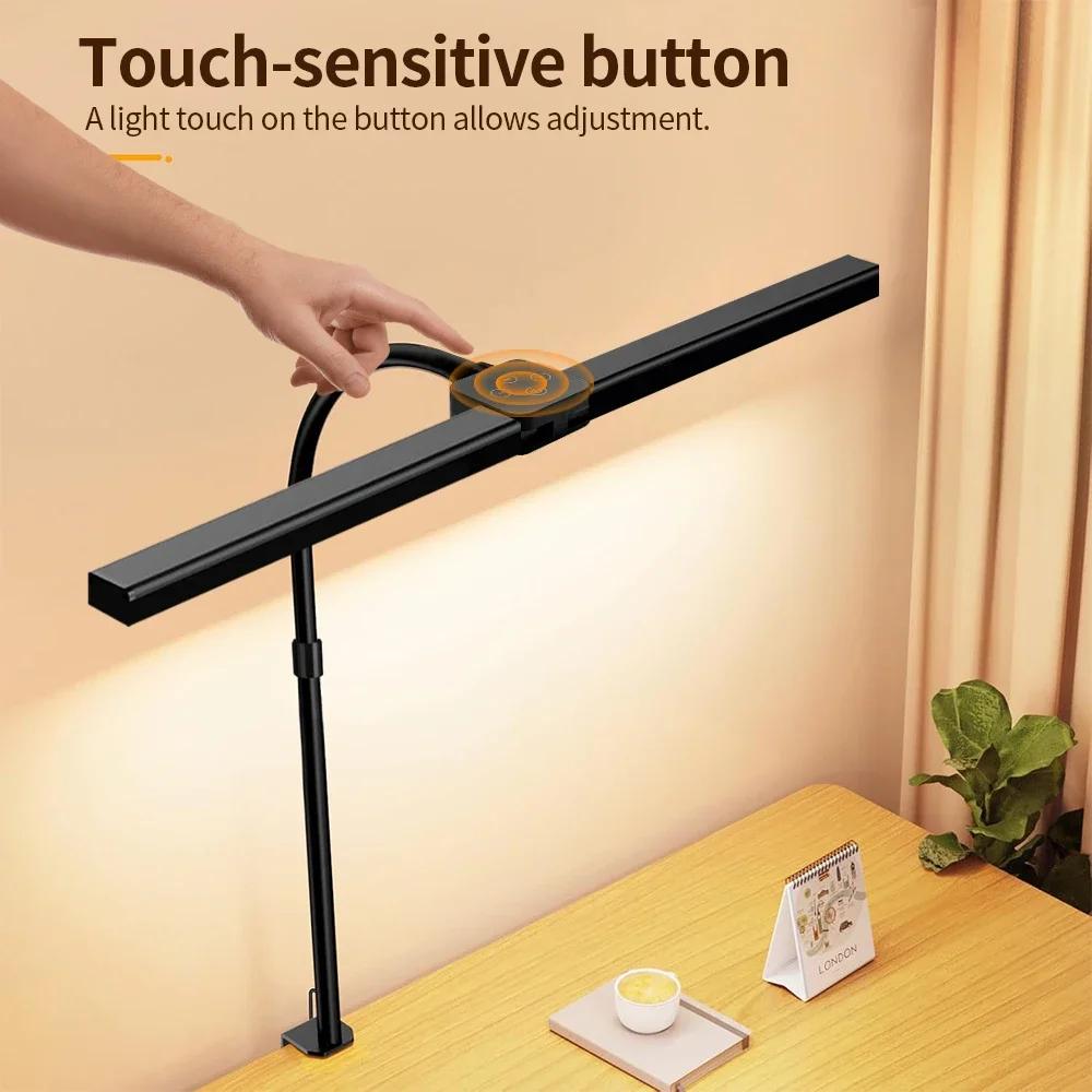Desk Lamp 24W Double Head LED Eye-Caring Reading Light Remote Control 5 Color Temperature Settings 10 Level