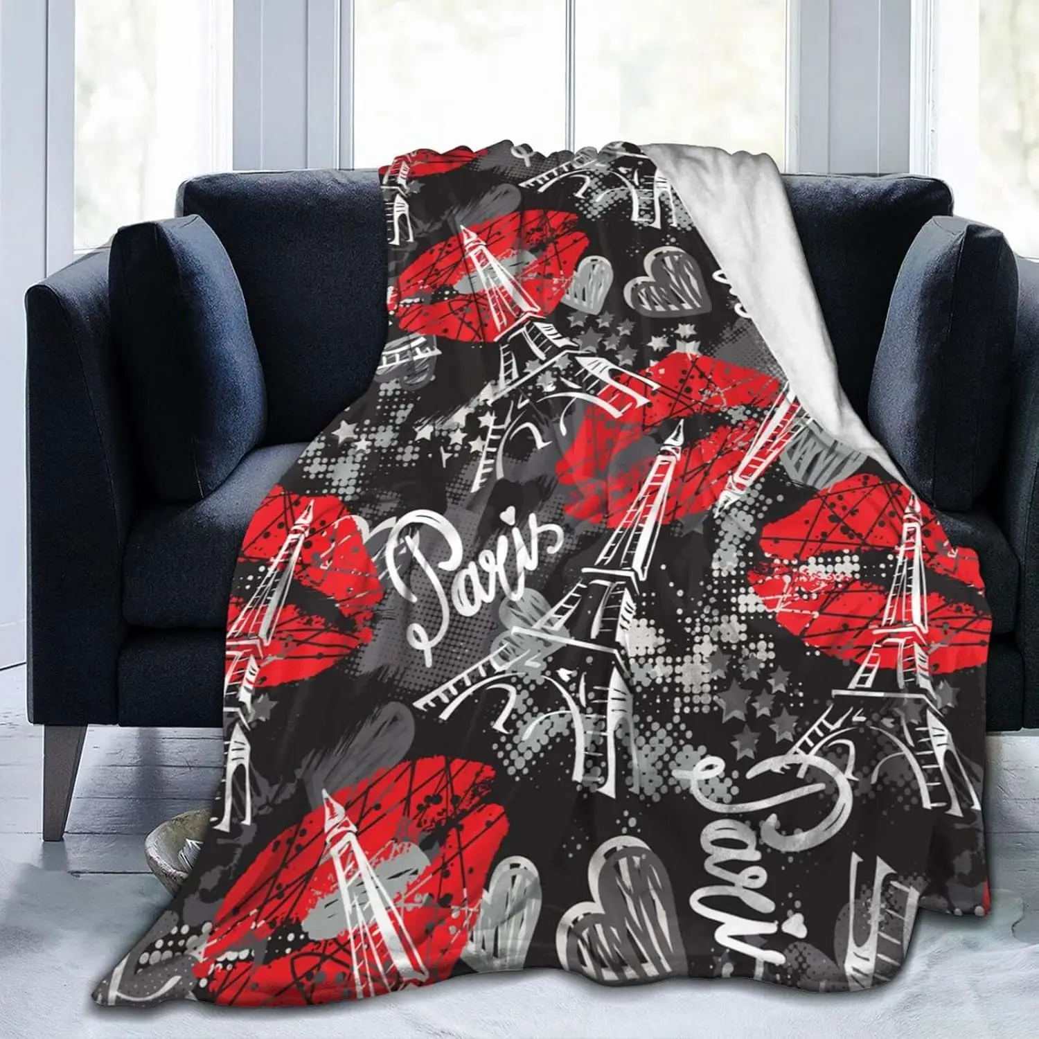 Paris Eiffel Tower Throw Blanket Ultra Soft Warm All Season Decorative Flannel Blankets for Bed Chair Car Sofa Couch Bedroom 3