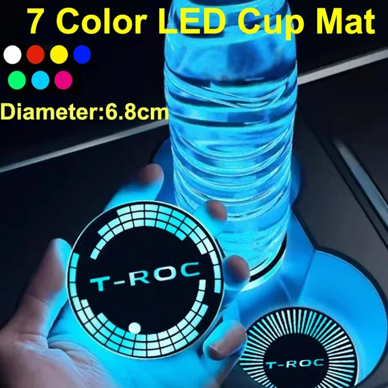 7 Led Colorati Intelligent Car Water Coaster Cup Mat Pad Per T-Roc Logo Usb Ricarica Decor Light Drinks Holders Accessori