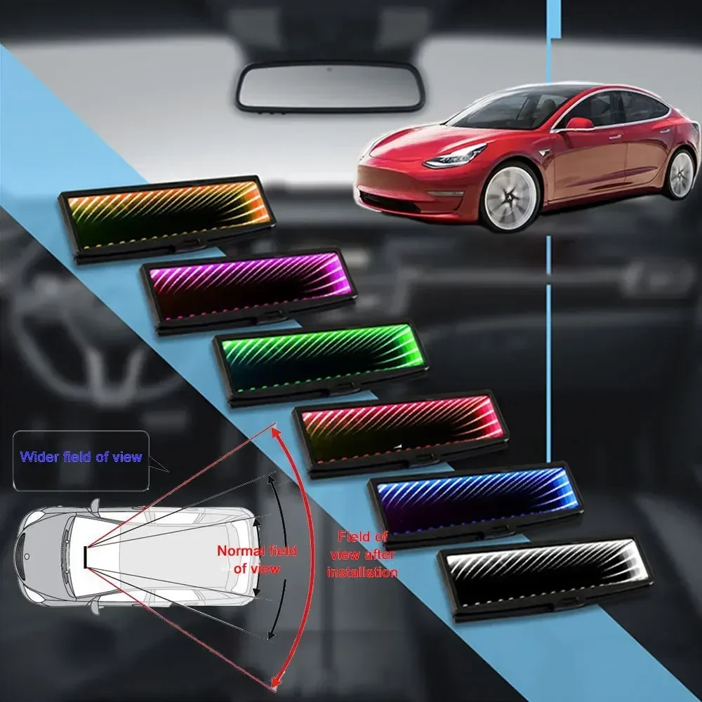 Car Indoor Rearview Universal CLIP-ON Rear View Mirror 3D Rearview Mirror LED Lighted ABS Car Styling Flat Auto Parts