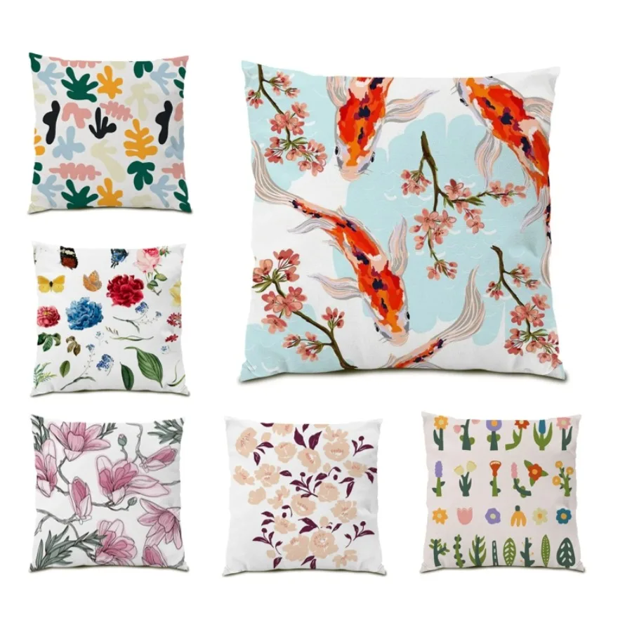 

Flocking Living Room Leaves Printing Throw Pillow Covers Polyester Linen Cushion Cover 45x45 Home Decor Tropical Palm E0750