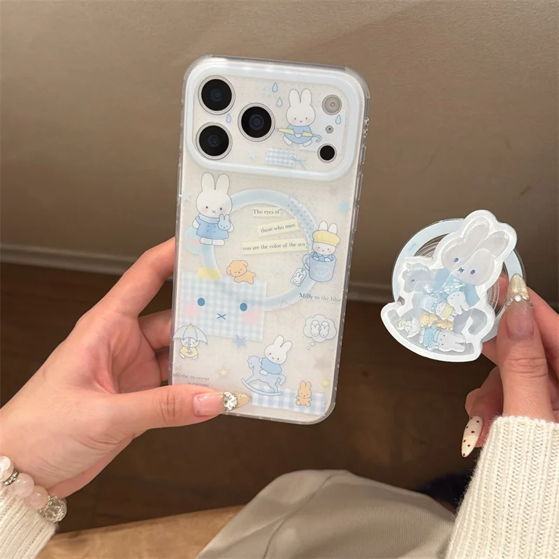 Korean Cute Rabbit Phone Case with Magnetic Stand and Protective Features