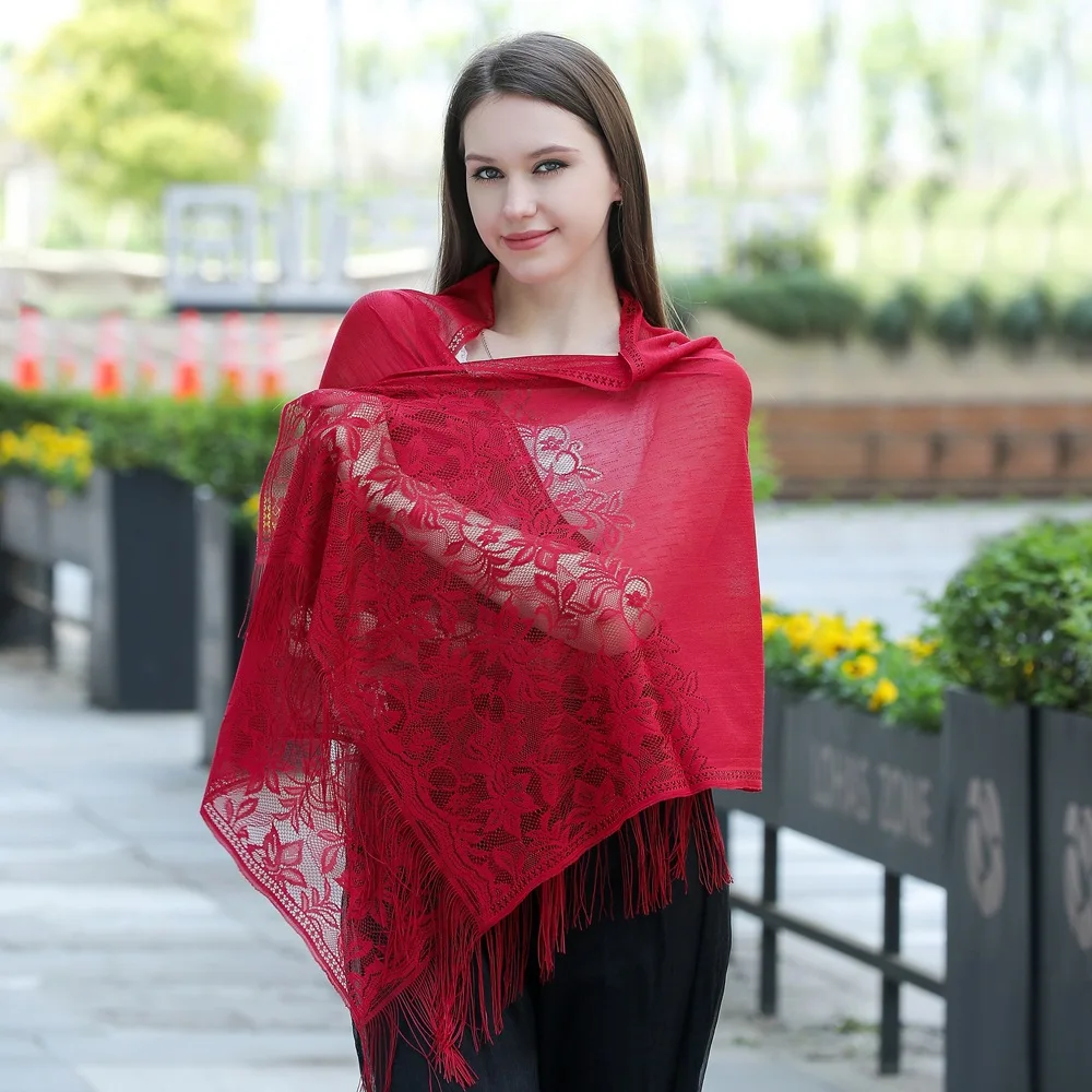 

Women Lace Triangle Scarf for Church Embroidered Scarf Tassel Church Shawl Pendant Spanish Lace Mantilla Veil Head Cover