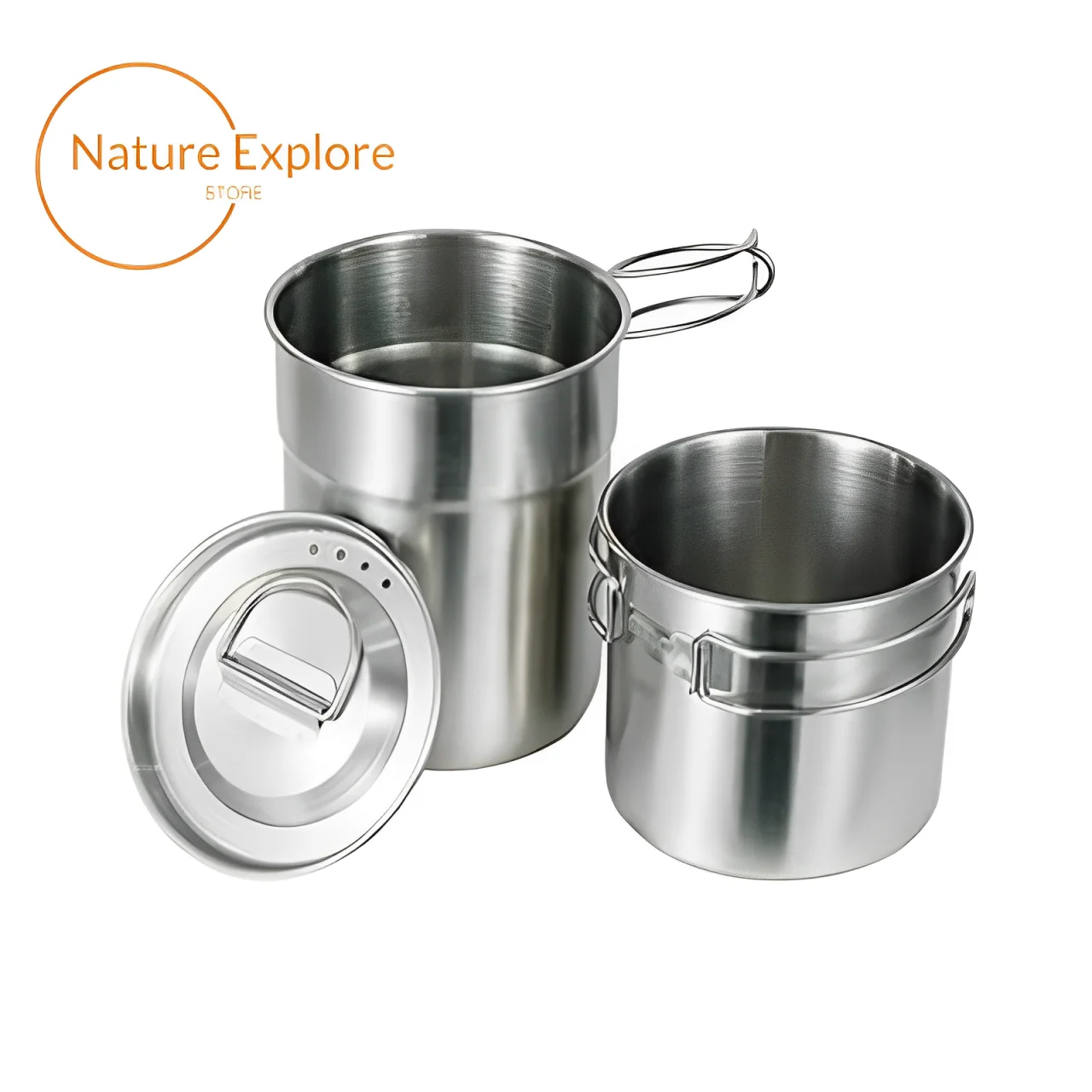 

Camping Cups and Mugs Pot 2Pcs 304 Food Grade Stainless Steel Outdoor Cookware Set with Vented Lid for Backpacking Picnic Hiking