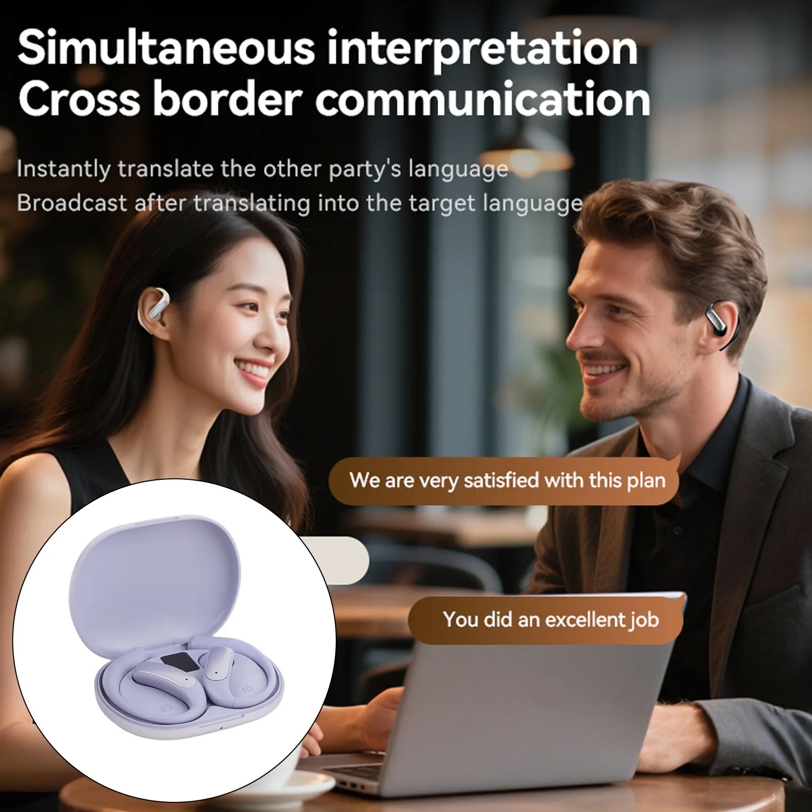 Language Translator Earbuds HiFi 144 Languages Translation Earbuds High Accuracy Bluetooth 5.49 with Charging Case for Business