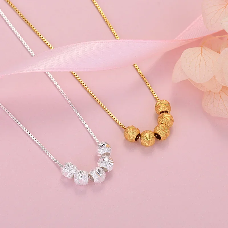 925 sterling silver 18K Gold Color lucky beads Chain Necklace For Women Man Fashion Wedding Party Jewelry gifts