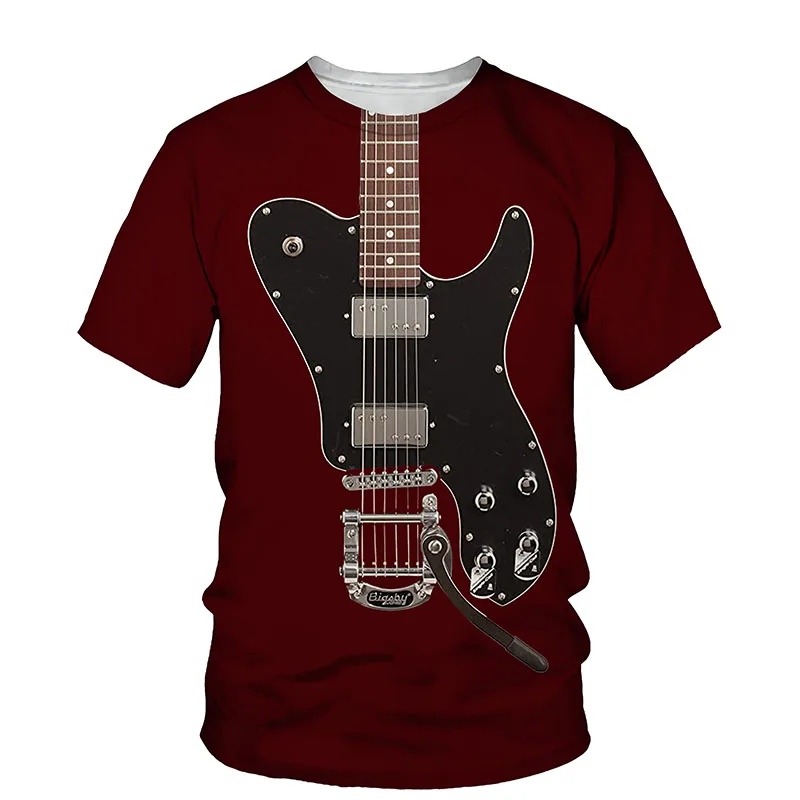 

New O-neck Short-sleeved T-shirt 3D Art Guitar Printing Shirt Summer Men's Fashion Harajuku Literary Fan Casual Versatile Tops