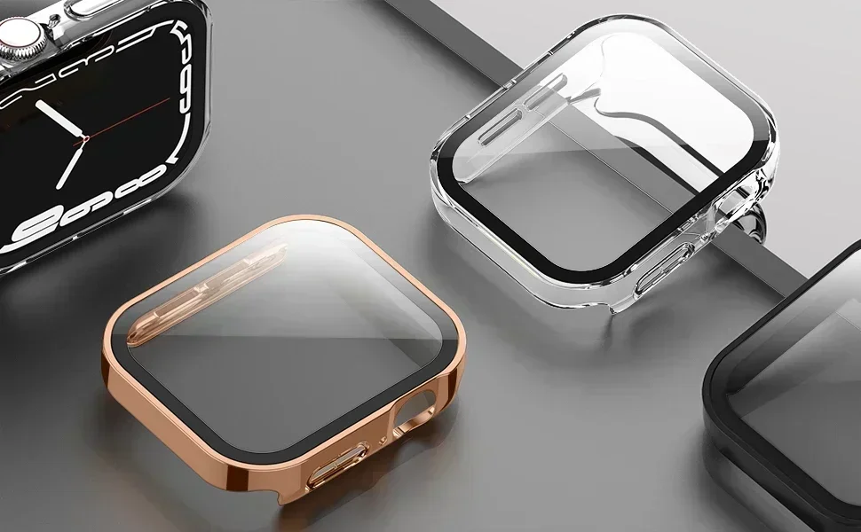 Displayschutzfolie für Apple Watch 10 Gehäuse 46 mm 42 mm 45 mm 44 mm 41 mm 40 mm 44 PC-Stoßstangenabdeckung aus gehärtetem Glas Serie 7 8 9 SE 6 5 4 – Detail 3
