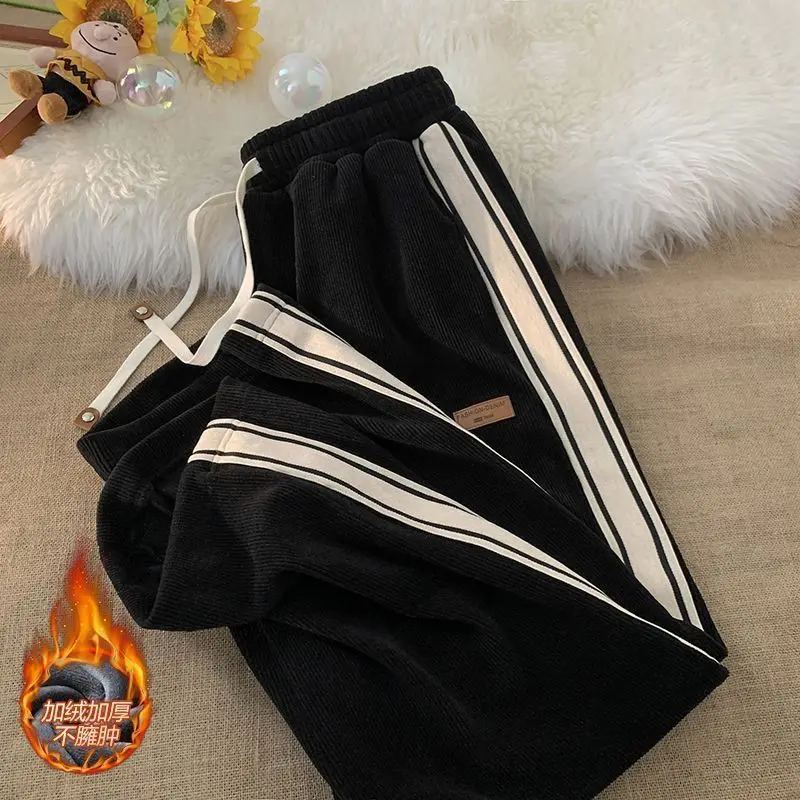 

2023 Spring Autumn Elastic Waist Drawstring Pockets High Street Straight Pants Man Street Motion Loose Casual Wide Leg Trousers