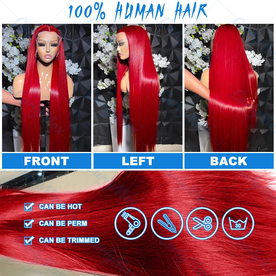 Human Hair Wig Luvin 13x4 13x6 Hot Red Bone Straight Human Hair Lace Front Wig 30 32 Inch Colored Transparent Lace Frontal
