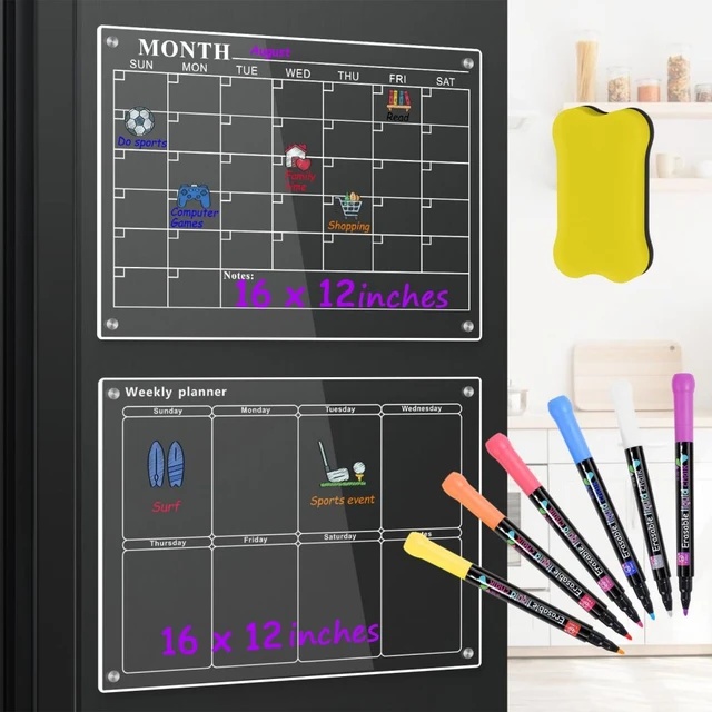 Magnetic Acrylic Calendar for Fridge,Monthly & Weekly Clear Magnetic  Calendar for Fridge,Magnetic Fridge Calendar Eraser Markers - AliExpress