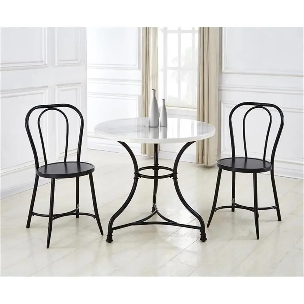 Furniture Marble Bistro Table Height Adjustable Round Top Black Iron Base Dining Room Kitchen Small Space Home Decor 6