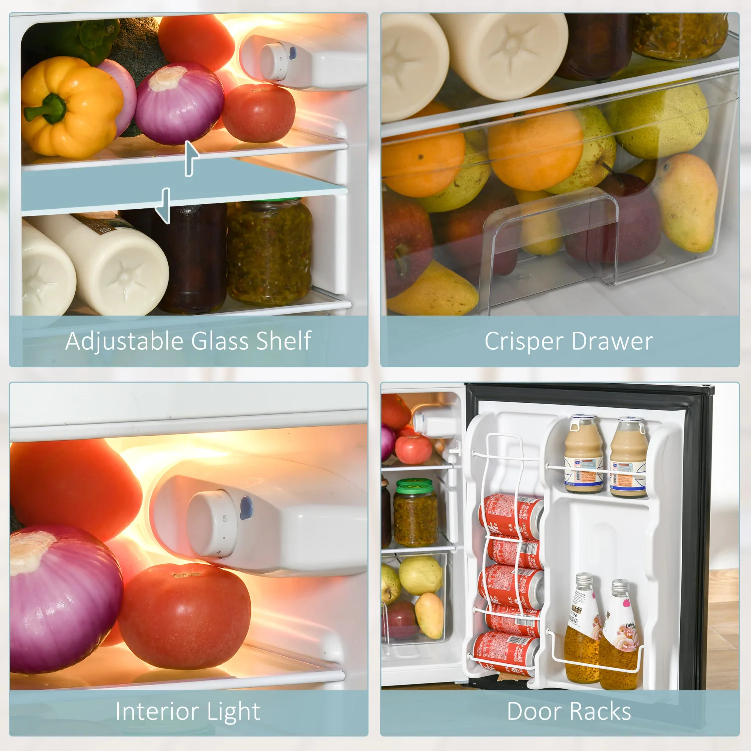 HOMCOM 3.2 Cu.Ft Mini Fridge with Freezer, Double Door Compact Refrigerator with Adjustable Thermostat, Shelf and Reversible Doo 5
