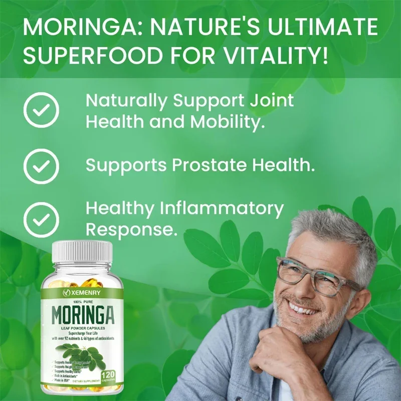 Pure Organic Moringa Capsules by XEMENRY - Premium Nutrient-Rich Dietary Supplement