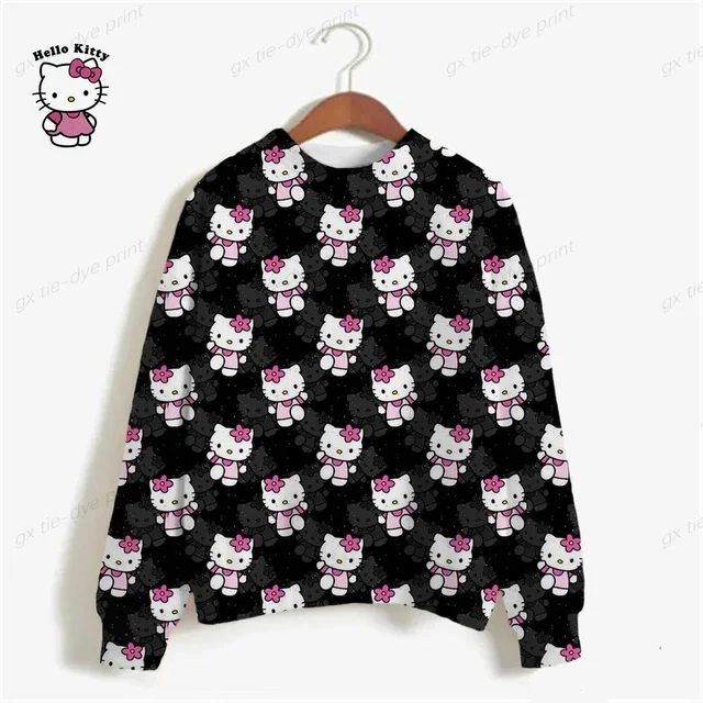 thumbnail image 1 of Sudadera con estampado de HELLO KITTY para mujer, sudadera con capucha de manga larga de gran tamaño para mujer, sudadera con estampado de dibujos animados para mujer y2k, 1 of 5