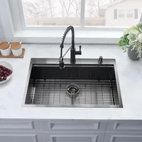 33 Inch Drop in Kitchen Sink, 16 Gauge Black Stainless Steel Sink Workstation Deep Kitchen Sink, Single Bowl Kitchen Sink Basin 2