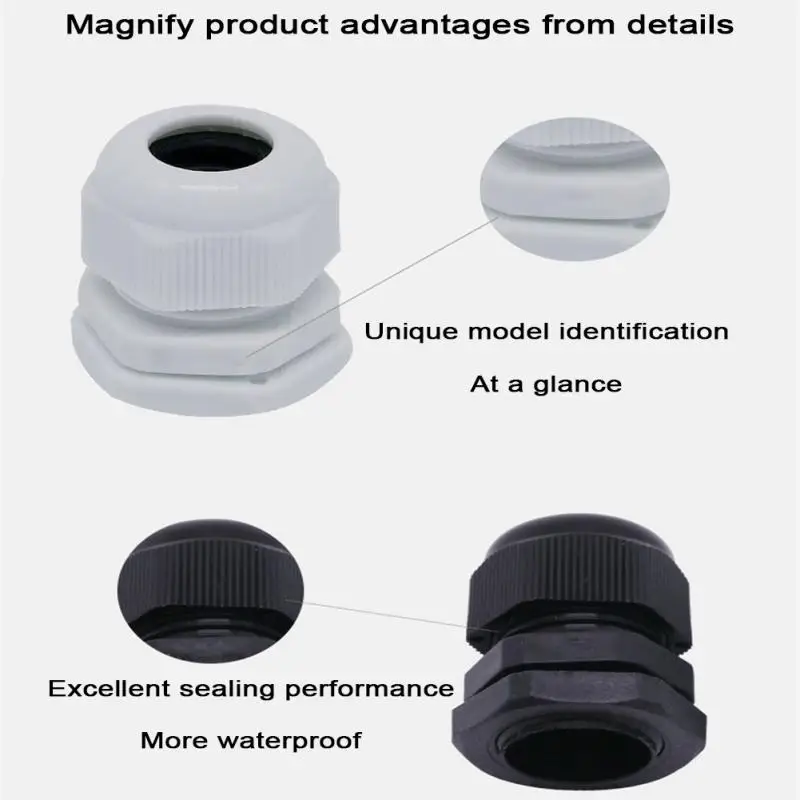 Cable Entry Waterproof Pg16 Pg19/21 3-6.5mm Pg9 Pg11 Pg13.5 White Black Nylon Plastic Connector Cable Gland Ip68 Pg7
