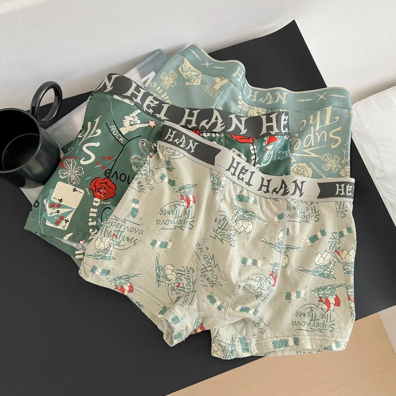 Men's underwear made of pure cotton, comfortable and breathable flat angle pants, and youth shorts 3PCS