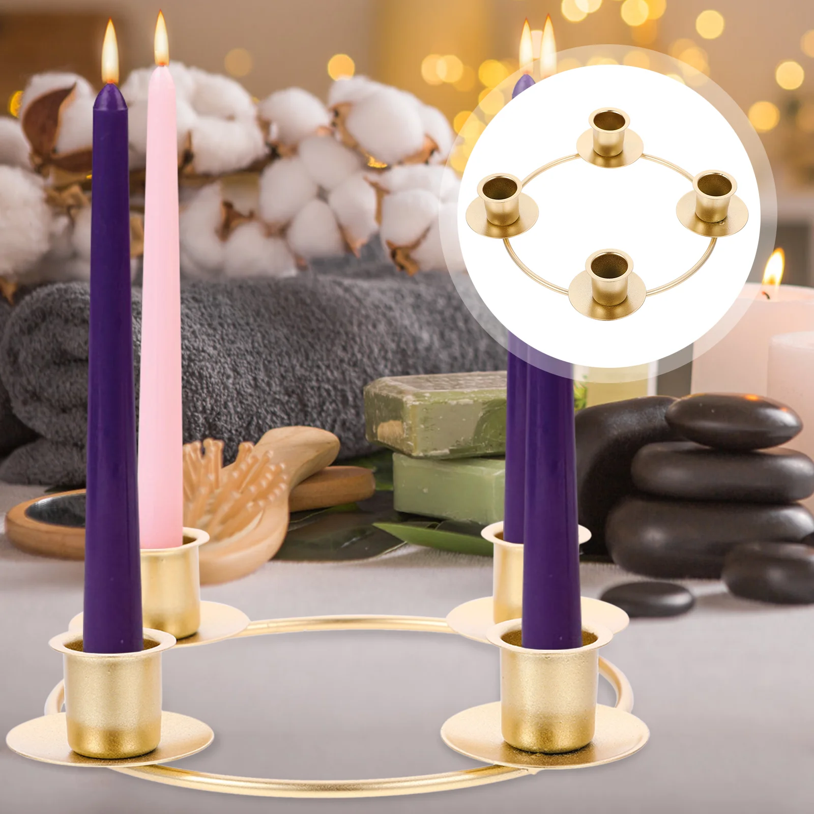 

Advent Candle Holder Stand Iron Christmas Candle Wreath Holder Ring Candle Stand Dinner Desktop Party Wedding Party Decoration