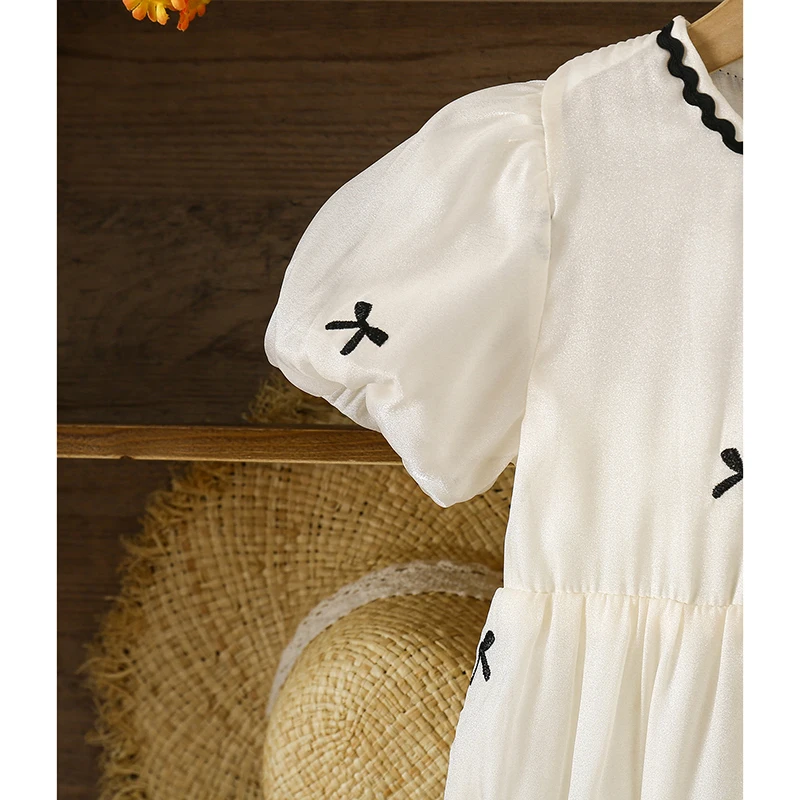 الصيف الطفل حفلة الأميرة رومبير نفخة الأكمام ملابس الأطفال الرضع طفلة داخلية القطن القوس التطريز تسلق دعوى