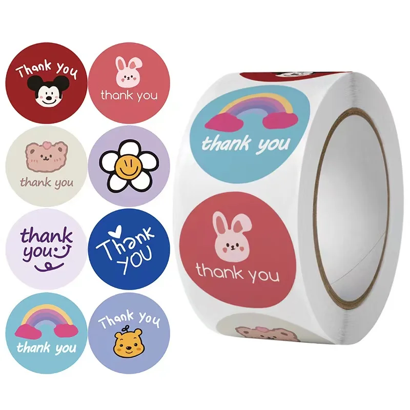

500pcs Cartoon Animal Stickers Round Thank You Sticker for Gift Card Package Birthday Party Wrapping Small Business 1Inch