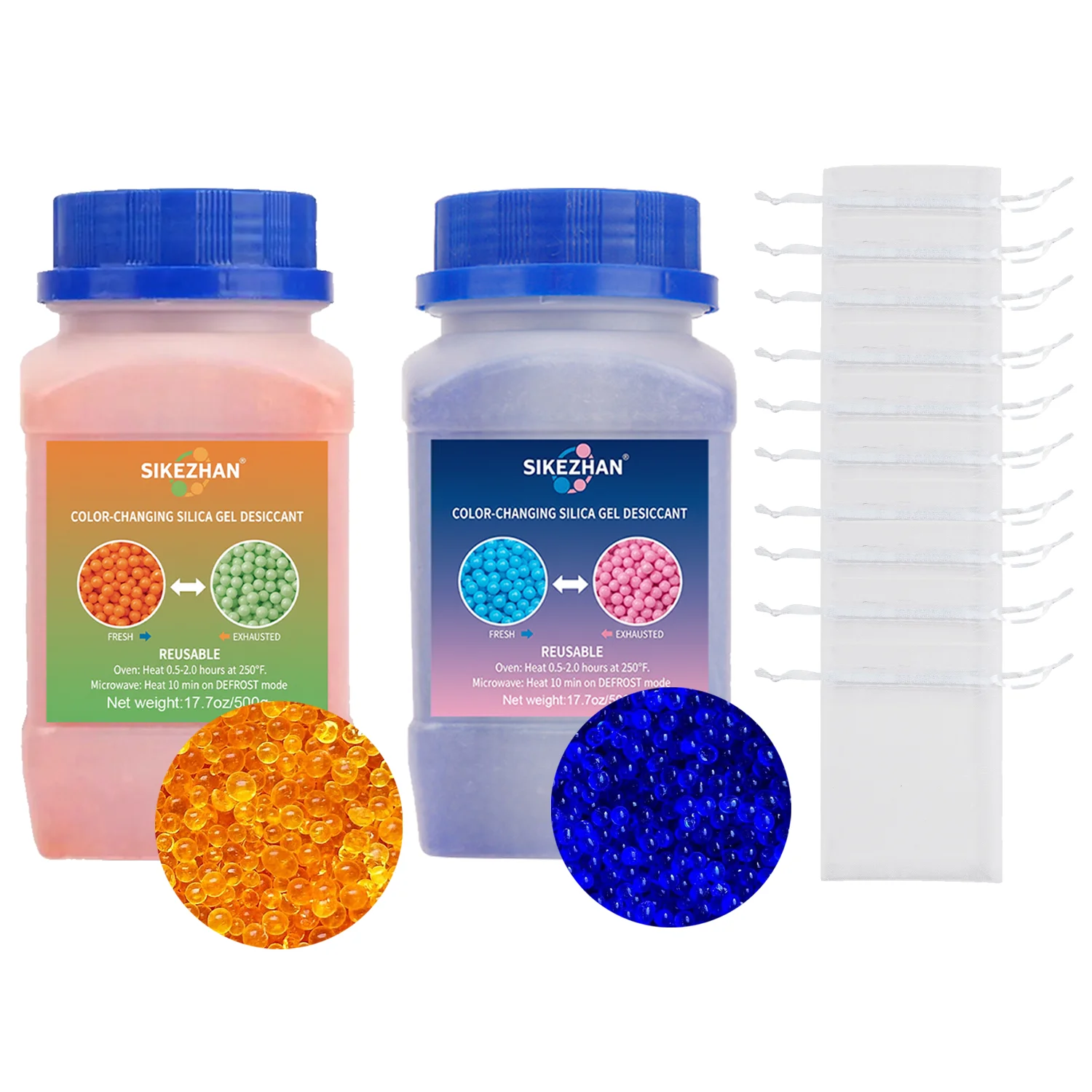 Silica Gel Desiccant Beads Orange & Blue Indicating 3-5mm Reusable Bulk Dehumidifier for 3D Printer Electronics Camera Jewelry