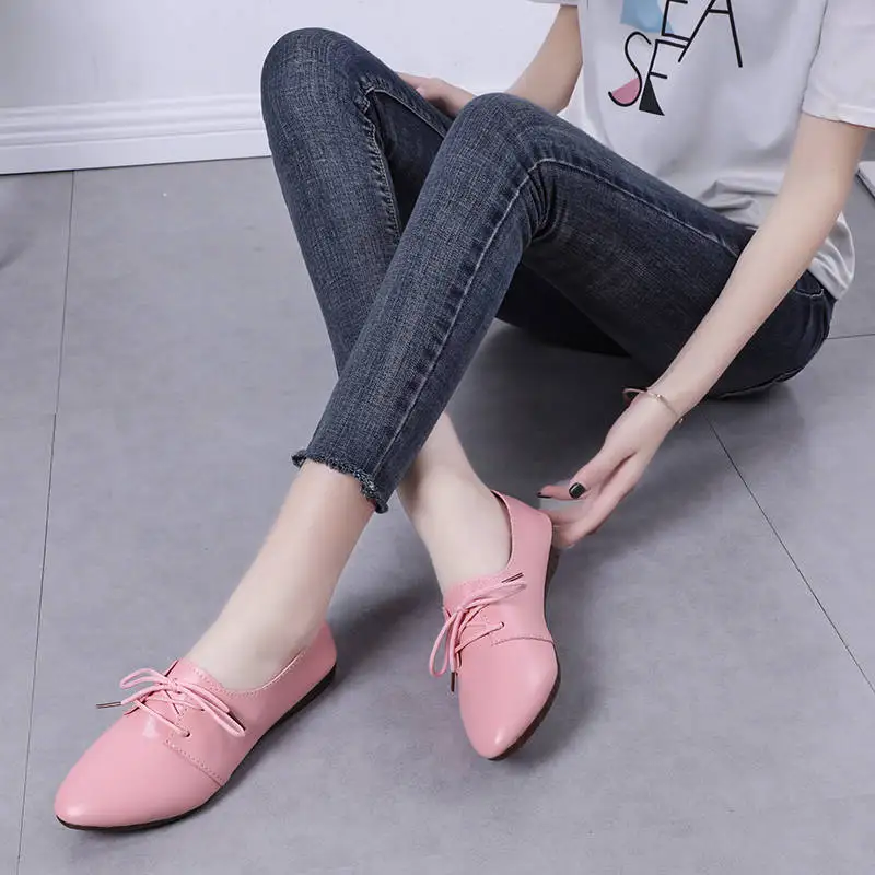 Big Size 41 Women Flat Shoes Woman Genuine Leather Flats Ladies Shoes Female Cutout Slip on for Women Ballet Flat Loafers women loafers