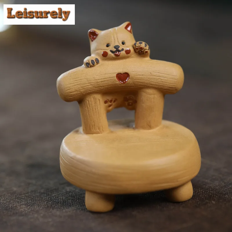 Yixing Zisha Animal Cat Stool Chair Tea Pet Zen Tea Games Tea Figurine Play Toys Tea Statue Ornaments Supplies Craftsmanship
