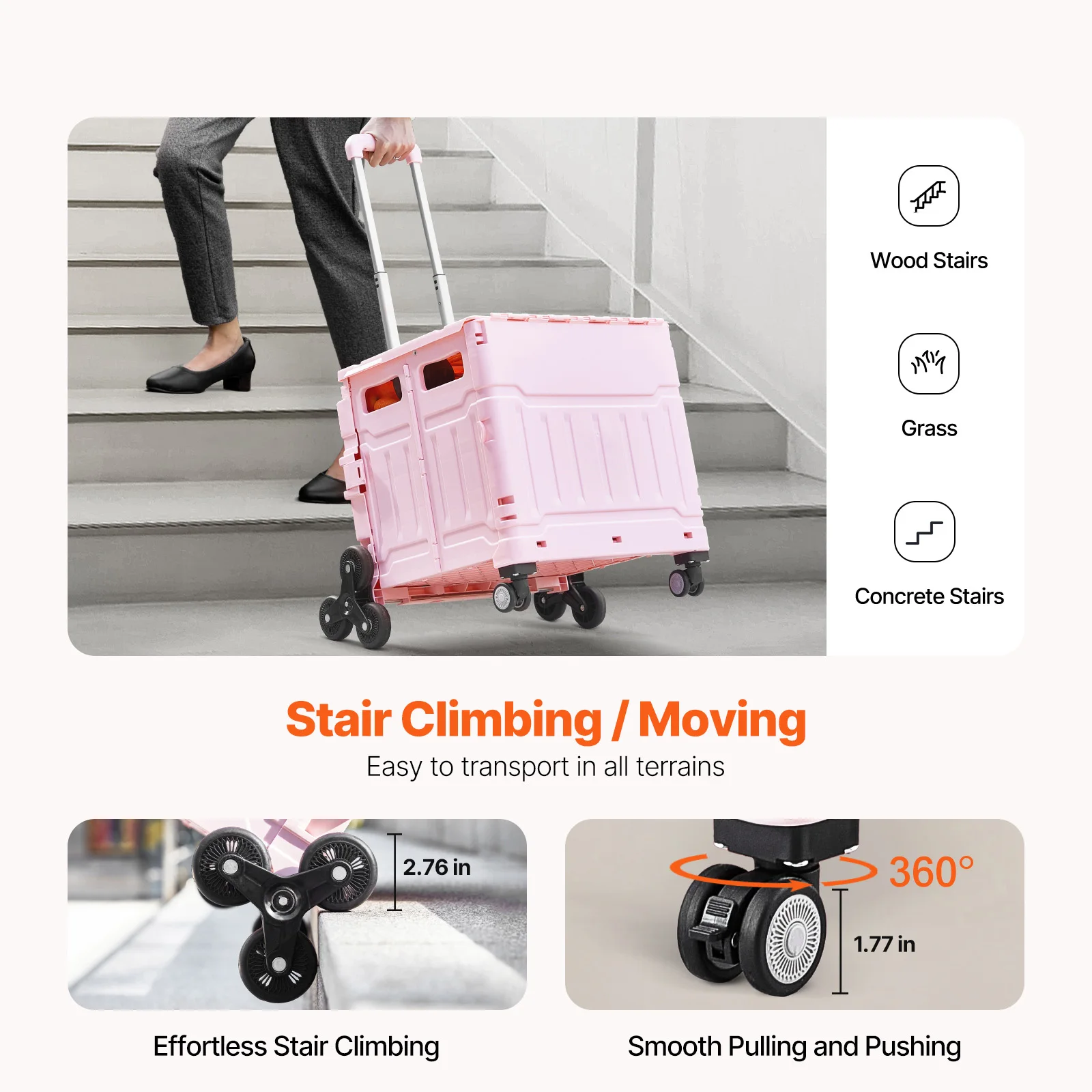 SucceBuy 150lbs Stair Climbing Cart Foldable Utility Hand Cart with Wheels Collapsible Crate Rolling Cart for Shopping Office