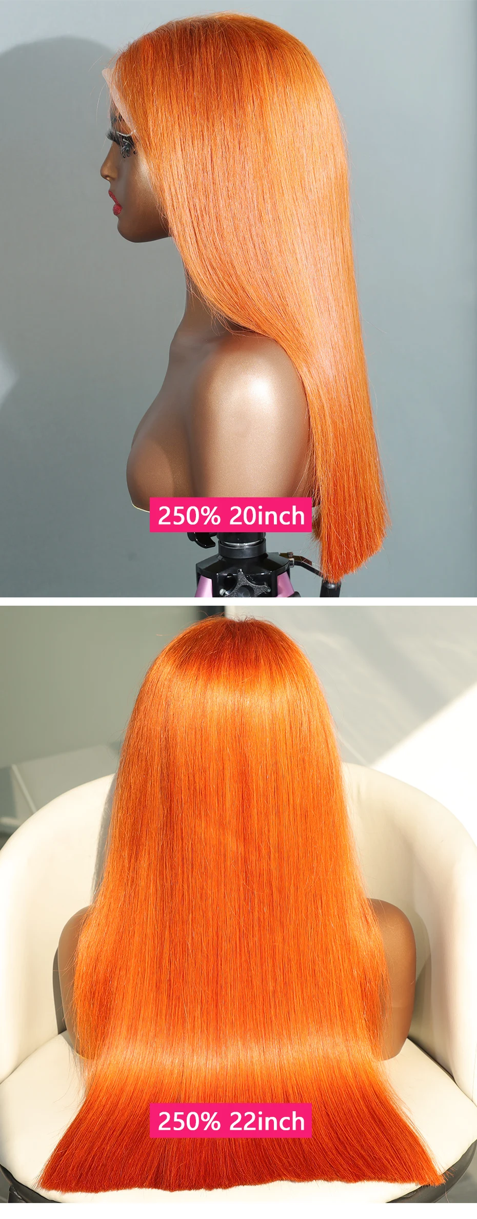 13x4 Ingwer-Orange 15A Rohes Vietnamesisches Knochenglatte Doppelt Gezogene Perücke Lace Front Bob Farbige Perücke Vorgezupft 100% Echthaar 18 Zoll – Detail 9
