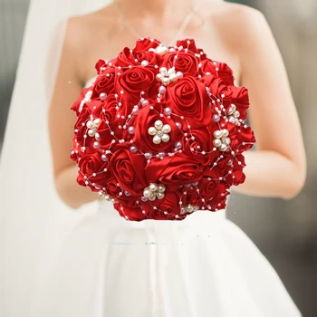 1 pz/lotto Bouquet da sposa da sposa nastro artificiale rosa
