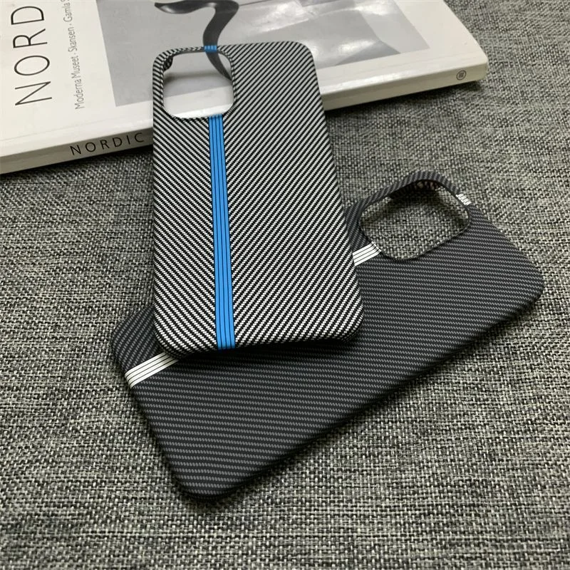 Slim Smooth-Touch Carbon Fiber Texture Case with Striped Patchwork Design - Shockproof Protective Cover