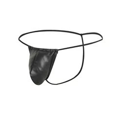 Men's Thongs Underwear Patent Leather Imitation Leather Sexy T-Back G-String Underwear Men Lingerie