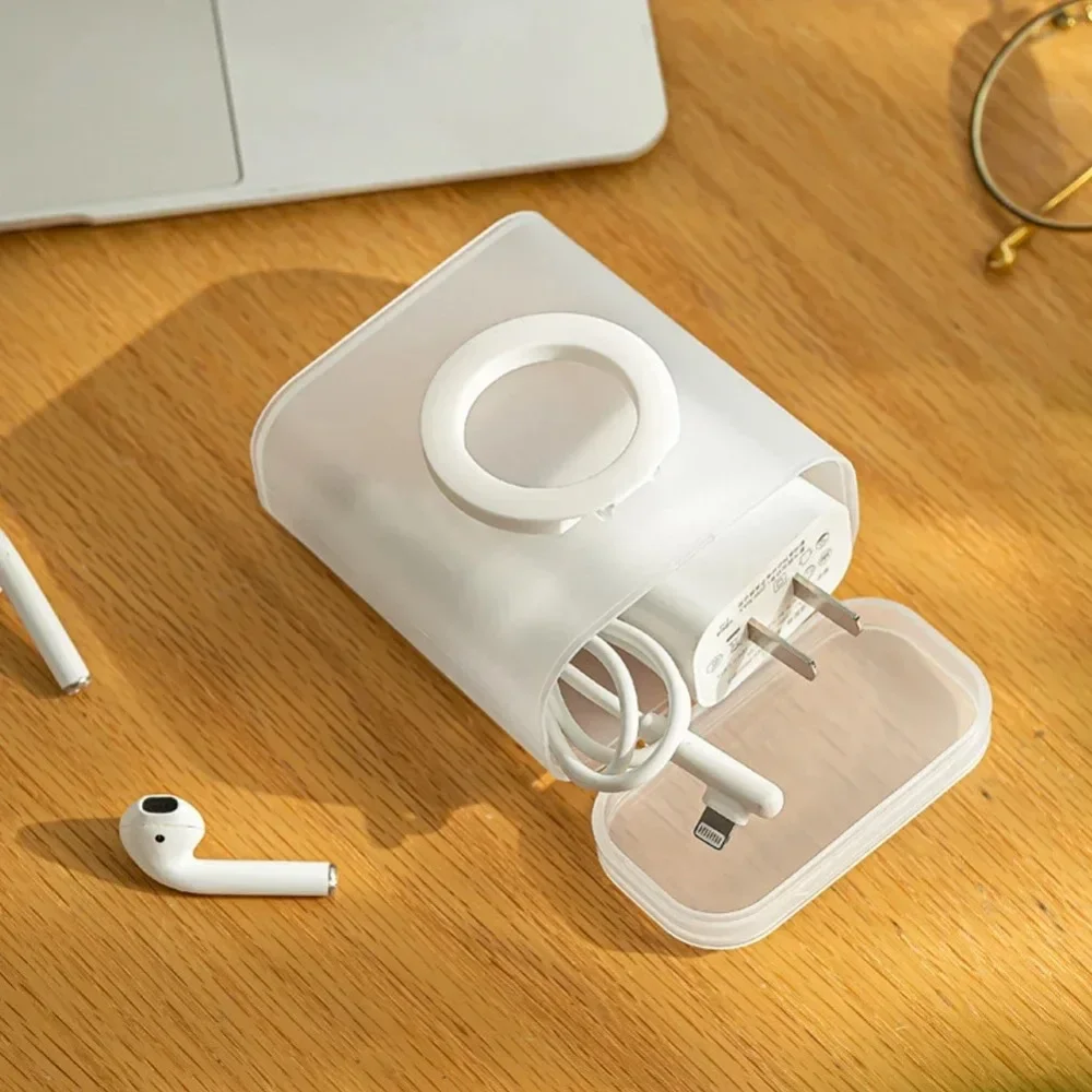 1PC Desktop Data Cable Storage Box Dustproof Transparent Phone Charger Box Space Saving Multi-purpose Travel Storage Box Travel