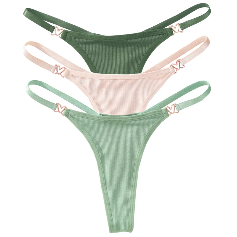 thumbnail image 1 of Tanga Sexy de algodón para mujer, bragas de cintura baja, ropa interior lisa a rayas, lencería íntima cómoda, 3 piezas, 1 of 5