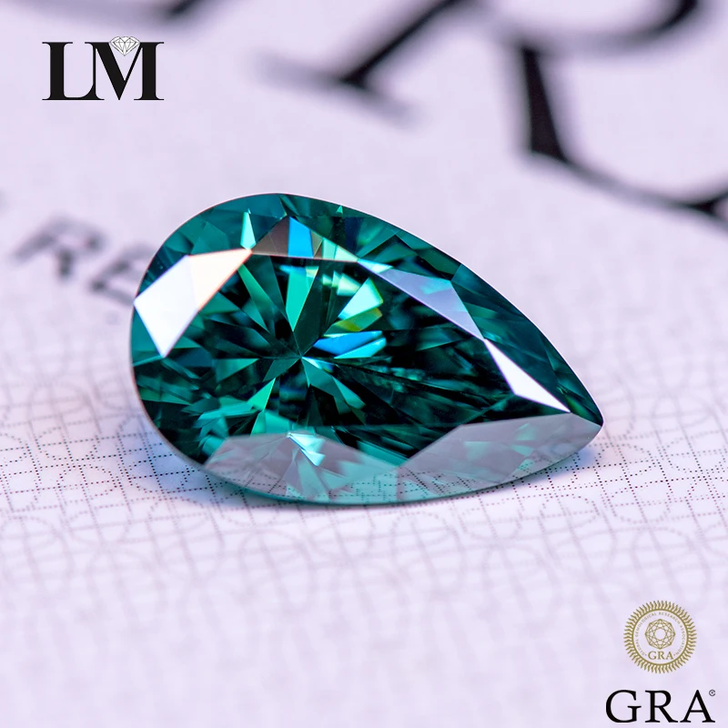 

Moissanite Lab Grown Diamond Primary Color Emerald Green Pear Cut Gemstone Women Jewelry Making Materials with GRA Certificate