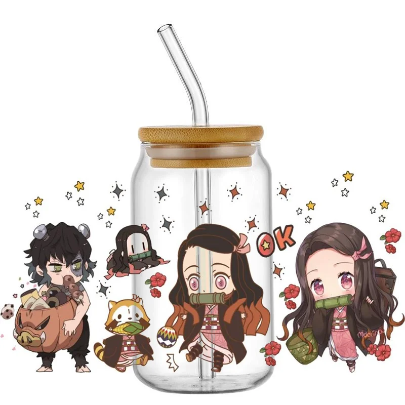 Miniso Sticker 3D Japanese Anime Characters Cartoon Couple 16oz UV DTF Cup Wrap Transfers Stickers DIY Mug Waterproof Decal