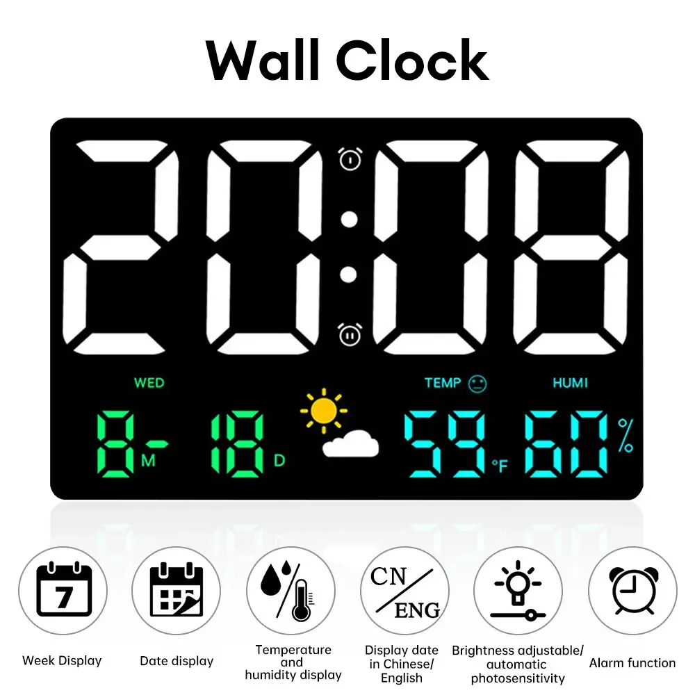 

Цветные цифровые фотообои, многофункциональные автоматические настенные часы с регулировкой яркости, датой, будильником и влажностью