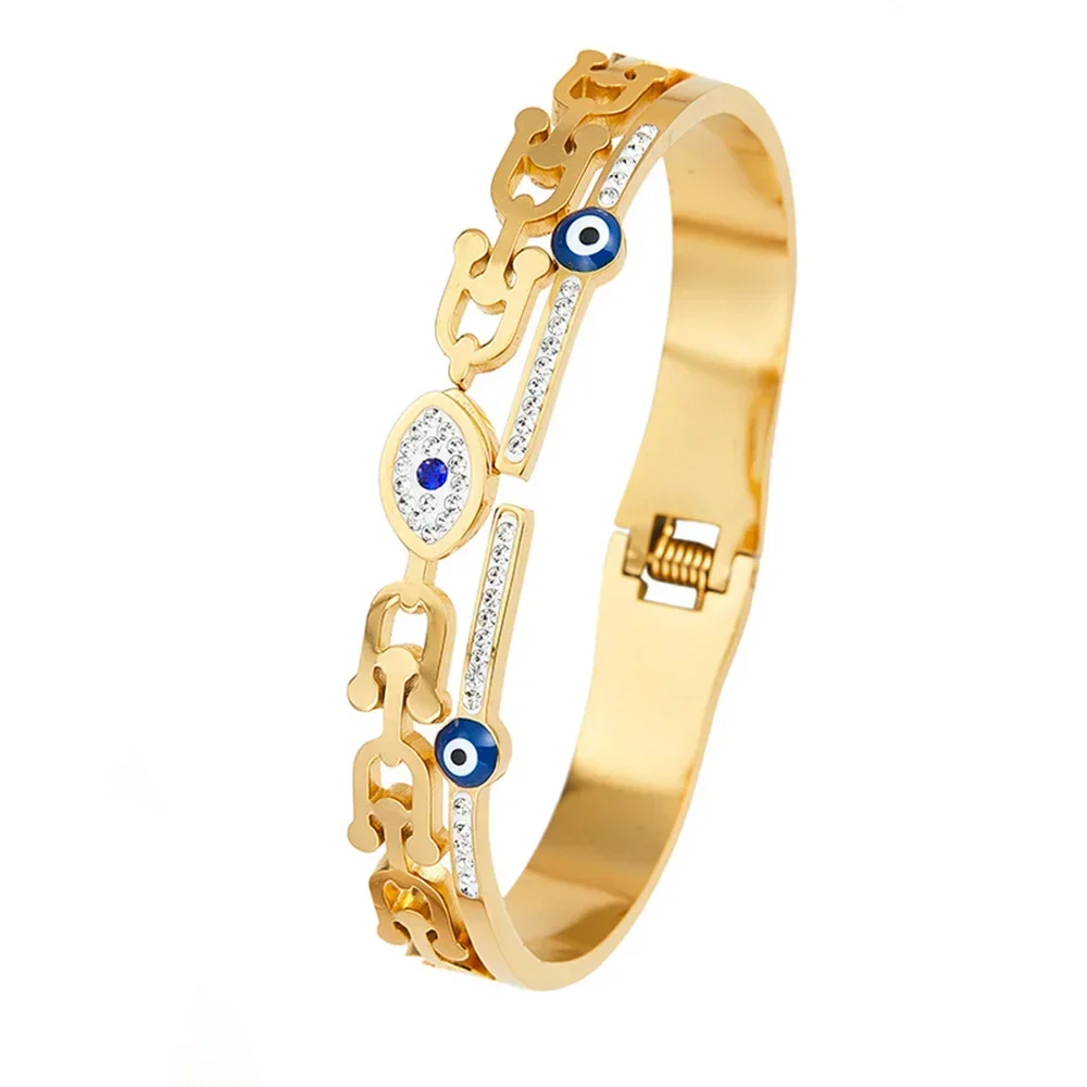 Stainless Steel Bracelets Women U Shape Evil Eye Charm Cuff Bracelet Bangles Fashion Gold Plated Jewelry Accessories Party Gifts 6