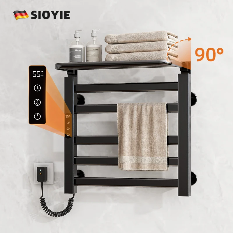 SIOYIE Towel Warmer Bathroom Wall Mounted Heated Towel Rack with storage rack,  Electric Towel Drying with Timer R335